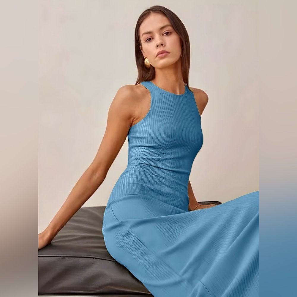 Reformation Candice BodyCon Cutout Midi Dress | Morning Glory Blue | Size L